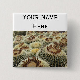 Barrel cactus pin-back button name tag