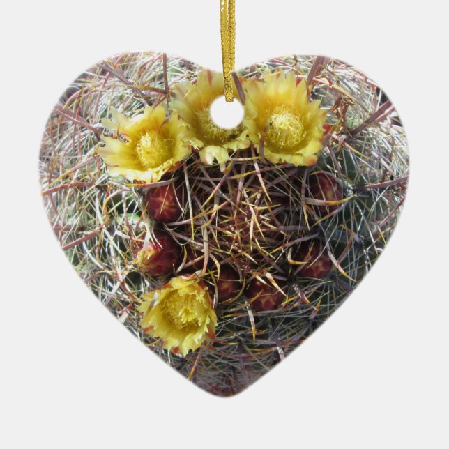 Barrel Cactus Plant Fishhook Yellow Ceramic Tree Decoration (Front)
