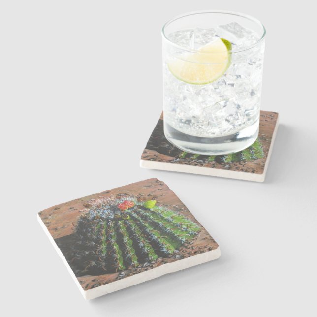 Barrel Cactus Stone Coaster (Side)
