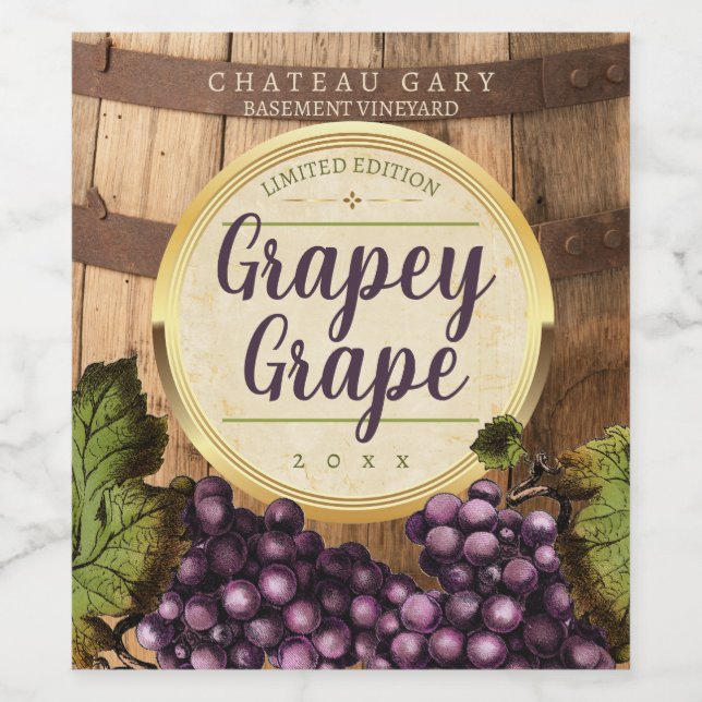 Barrel grapes personalised handcrafted winemaking wine label (Single Label)