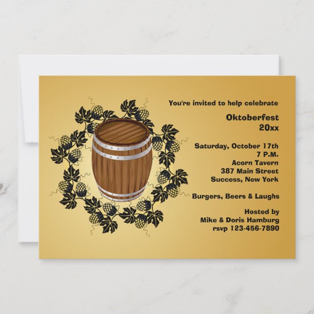 Barrel of Beer Oktoberfest Invitation (Front)
