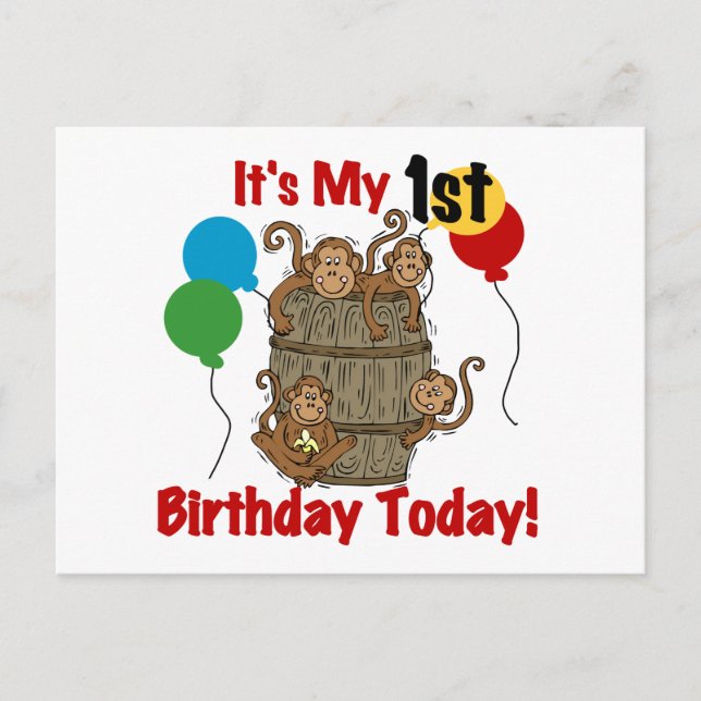 Barrel of Monkeys 1st Birthday Postcard (Front)