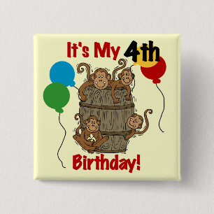 Barrel of Monkeys 4th Birthday 15 Cm Square Badge