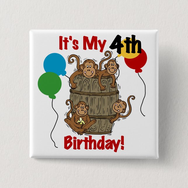 Barrel of Monkeys 4th Birthday 15 Cm Square Badge (Front)