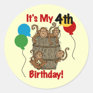Barrel of Monkeys 4th Birthday Classic Round Sticker