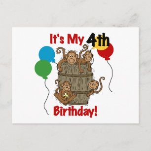 Barrel of Monkeys 4th Birthday Postcard