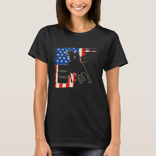 Barrel Racer American Flag Patriotic Rodeo Barrel  T-Shirt (Front)