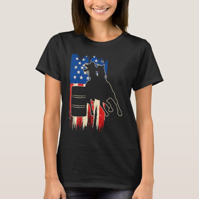Barrel Racer American Flag Patriotic Rodeo Barrel  T-Shirt (Front)