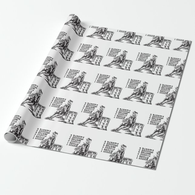 Barrel Racing 3 Barrels 2 Hearts 1 Dream Wrapping Paper (Unrolled)