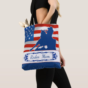 Barrel Racing American Flag Rodeo Mum or Your Text Tote Bag