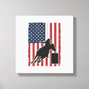 Barrel Racing American Flag Vintage Vector Design_ Canvas Print