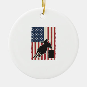 Barrel Racing American Flag Vintage Vector Design_ Ceramic Tree Decoration