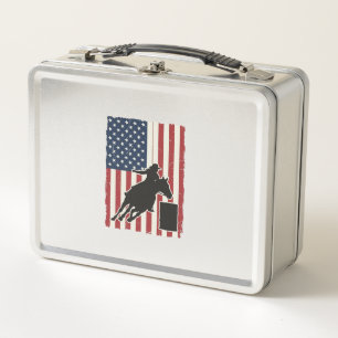 Barrel Racing American Flag Vintage Vector Design_ Metal Lunch Box