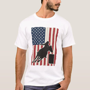 Barrel Racing American Flag Vintage Vector Design_ T-Shirt