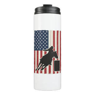 Barrel Racing American Flag Vintage Vector Design_ Thermal Tumbler