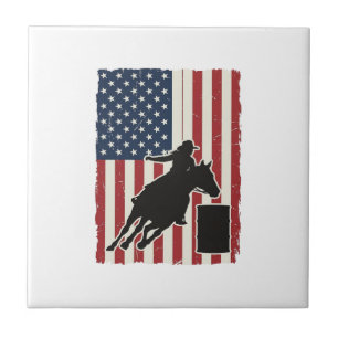 Barrel Racing American Flag Vintage Vector Design_ Tile