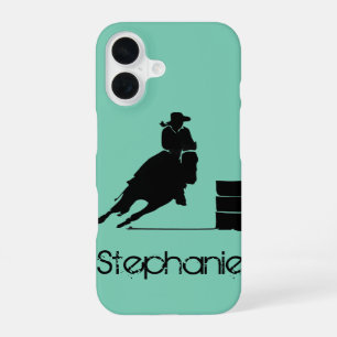 Barrel Racing Girl Silhouette on a Green Backdrop iPhone 16 Case