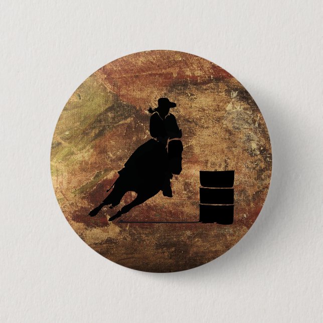 Barrel Racing Girl Silhouette on a Grunge Texture 6 Cm Round Badge (Front)