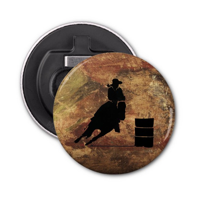 Barrel Racing Girl Silhouette on a Grunge Texture Bottle Opener (Front)