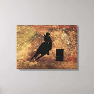 Barrel Racing Girl Silhouette on a Grunge Texture Canvas Print