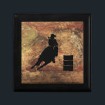 Barrel Racing Girl Silhouette on a Grunge Texture Gift Box<br><div class="desc">Exciting and rustic rodeo themed illustration. Silhouette of a cowgirl barrel racing with her horse. Background is a rough weathered brown and red toned earthy grunge texture. Great for rodeo enthusiasts and horse lovers.</div>