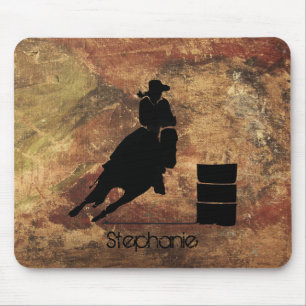 Barrel Racing Girl Silhouette on a Grunge Texture Mouse Pad
