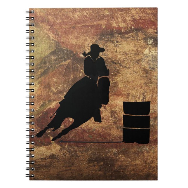 Barrel Racing Girl Silhouette on a Grunge Texture Notebook (Front)