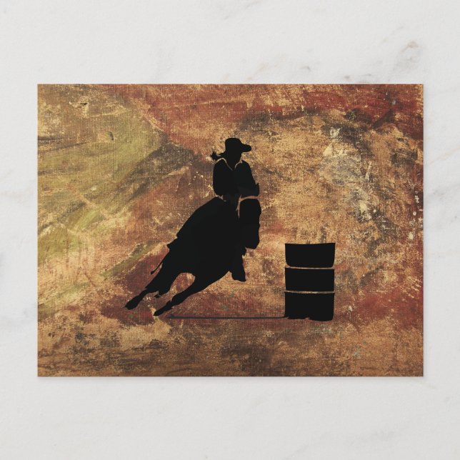 Barrel Racing Girl Silhouette on a Grunge Texture Postcard (Front)