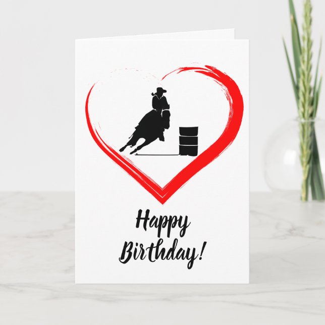 Barrel Racing Horse and Red Heart Happy Birthday! Card (Front)