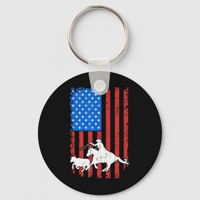 Barrel Racing Roping Rodeo Riding Us Independence  Key Ring (Front)