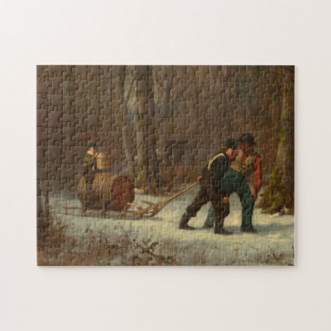 Barrel Sled in a Snowy Forest by E. Johnson Jigsaw Puzzle (Horizontal)