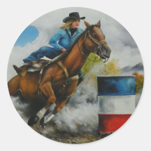 Barrell Racer Painting on Customisable Products Classic Round Sticker
