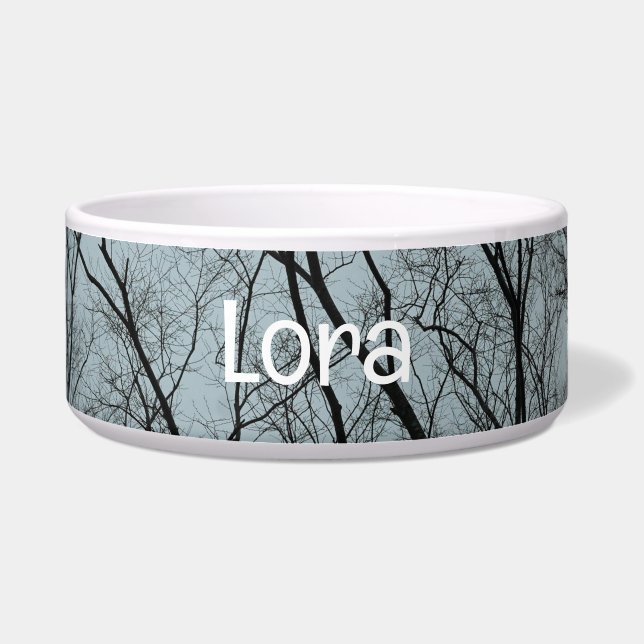Barren Trees Pet Bowl with LOLA Text (Front)