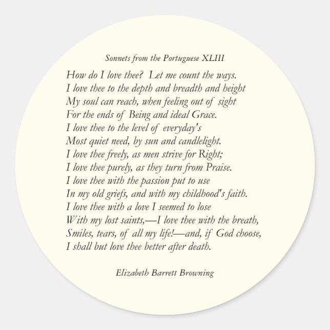 Barrett Browning - Sonnets from the Portuguese 43 Classic Round Sticker (Front)