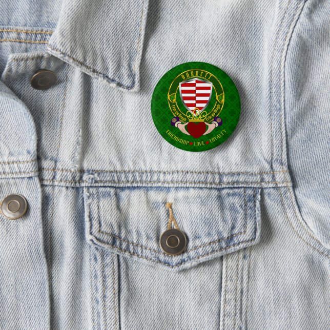 Barrett Irish Shield & Claddagh 6 Cm Round Badge (In Situ)