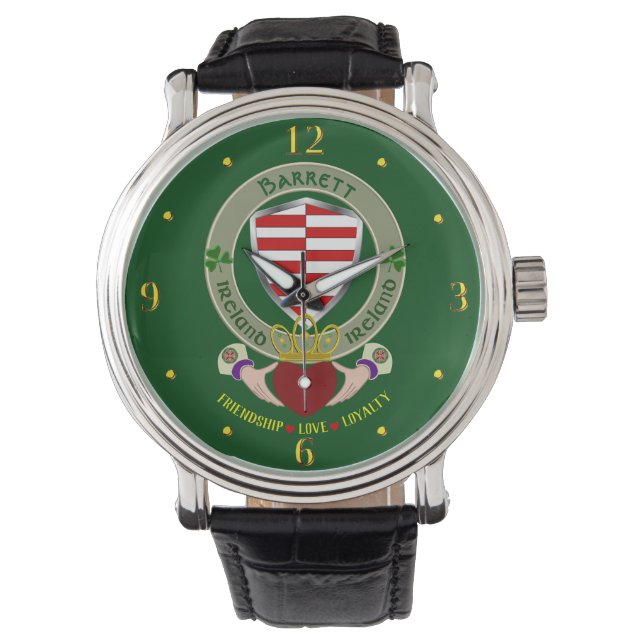 Barrett Irish Shield & Claddagh Personalised Watch (Front)