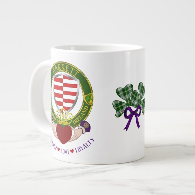 Barrett Irish Shield w/Claddagh Personalised Large Coffee Mug (Front Left)