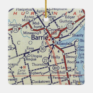Barrie ON Vintage Map Ceramic Ornament