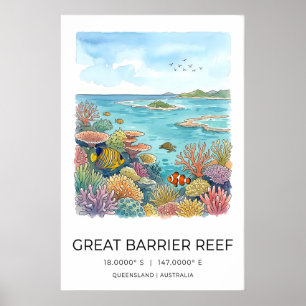 Barrier Reef Watercolor Art Print Coral and