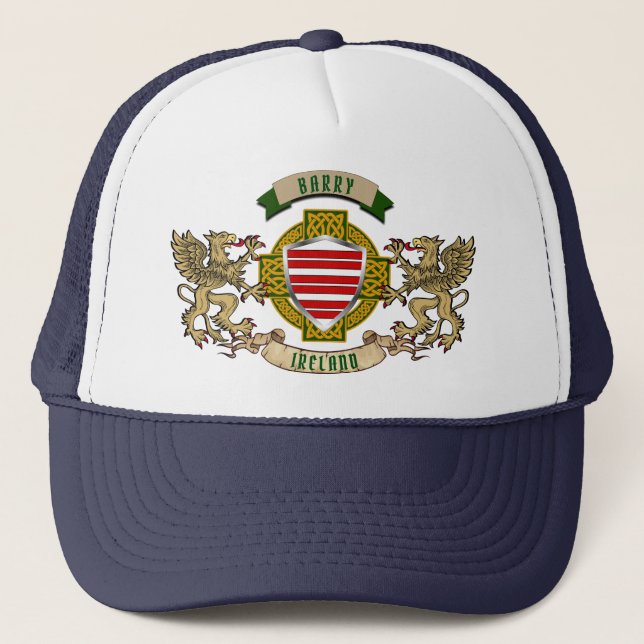 Barry Irish Shield & Griffins Personalised  Trucker Hat (Front)