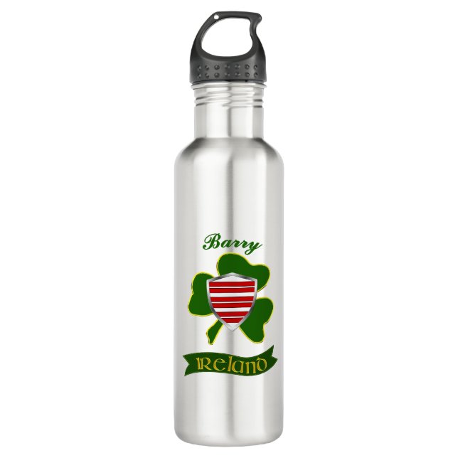 Barry Irish Shield & Shamrock Personalised  710 Ml Water Bottle (Front)