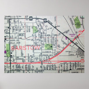 Barstow, CA Vintage Map Poster