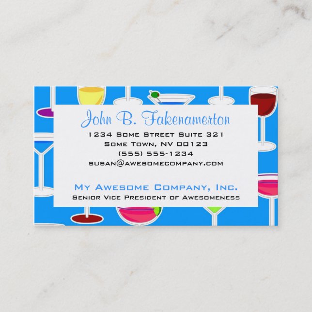 Bartender / Alcoholic Drinks Theme - Blue Business Card (Front)