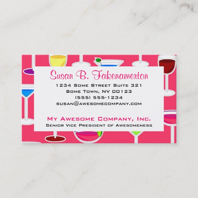 Bartender / Alcoholic Drinks Theme - Pink Business Card (Front)