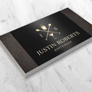 Bartender Bar Club Elegant Leather Black Bottle Business Card