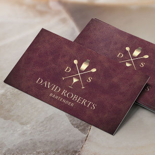 Bartender Bar Club Elegant Leather Sommelier Business Card