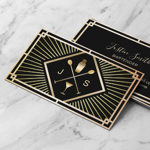 Bartender Bar Club Modern Gold Art Deco Business Card