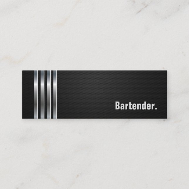Bartender - Black Silver Stripes Mini Business Card (Front)
