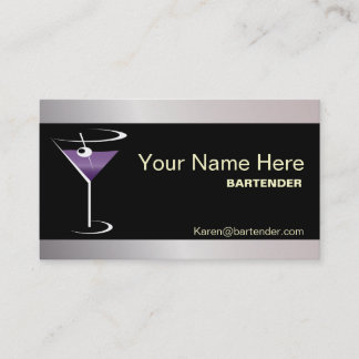 Bartender Business Card Purple Martini Logo