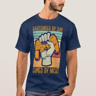 Bartender By Day Gamer By Night Retro Vintage T-Shirt